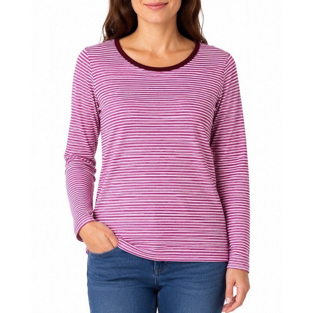 Lands End Womens Long Sleeve Striped Cotton Tee Shirt Top Pink White Size L